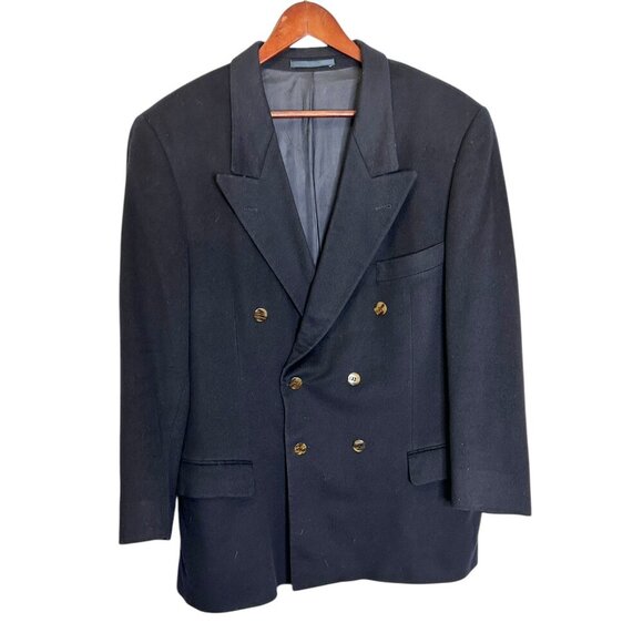 Hugo Boss Navy Blue Double-Breasted Blazer 46R Germany Wool Blend Al Capone Core - Picture 1 of 7